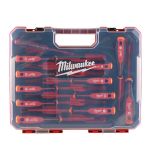 Отвертки Milwaukee набор 12шт, диэлектрические, SL,PH,PZ,TX, тестер, кейс