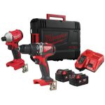 Набор из двух аккумуляторных инструментов Milwaukee M18 BLPP2A3-502X 18В шуруповерт-дрель M18 BLPD2 вертолет ударный M18 BLIDR акб М18 2х5А·час ЗП M12-18FC кейс