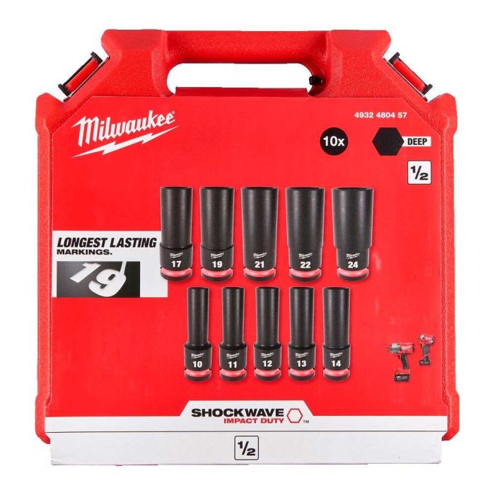 Набір торцевих головок Milwaukee, ударні, 1/2"", 10шт, 10-24мм, кейс