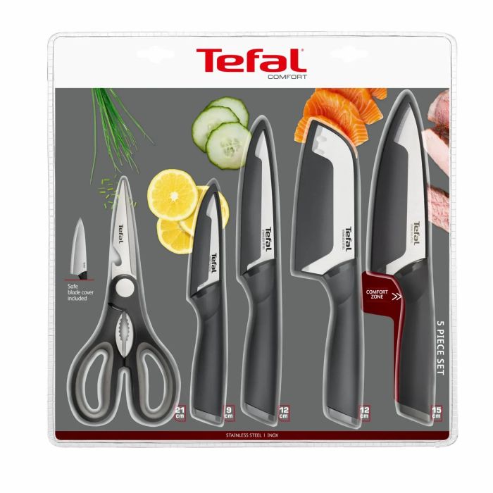 Набір ножів Tefal Comfort, 5предметів, нержавіюча сталь, пластик, чорний