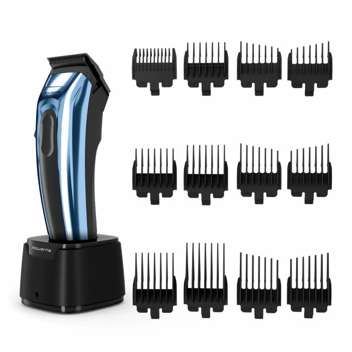 Машинка для стрижки Rowenta Barber Experience, сеть+акум., роторный мотор DC, насадок-12, кейс, нерж. сталь, синий
