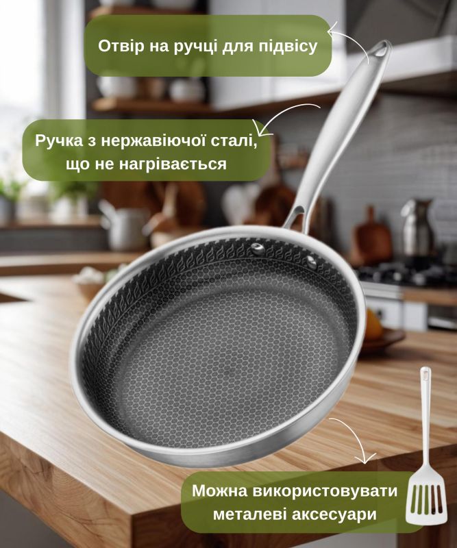 Сковорода Ardesto Black Mars Avior, 26см, нержавеющая сталь Triply