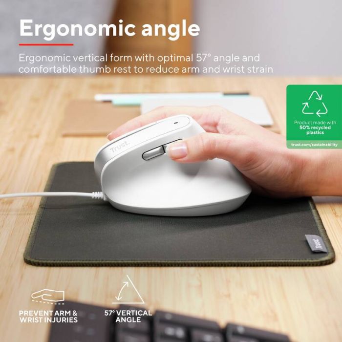 Миша Trust Bayo 2 Ergonomic, USB-A, біла
