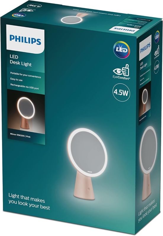 Зеркало косметическое Philips Mirror 4.5w 5000/4000/3000K USB розовый