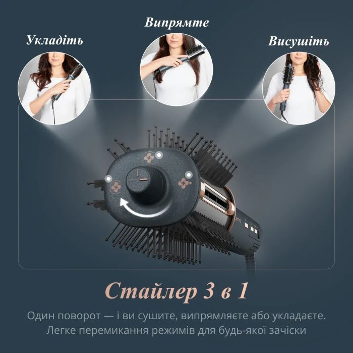 Фен-щетка Rowenta Air Brush 3D, 1200Вт, режимов-3, иониз-я, хол. обдув, функция фена, керамика, черный