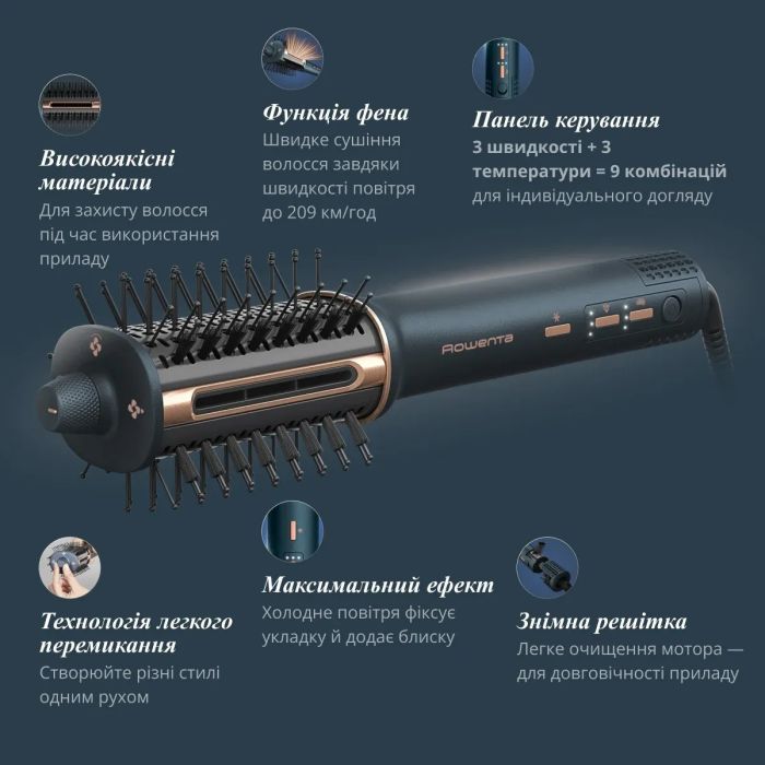 Фен-щетка Rowenta Air Brush 3D, 1200Вт, режимов-3, иониз-я, хол. обдув, функция фена, керамика, черный