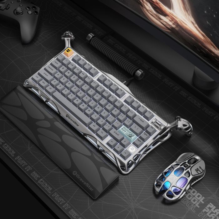 Клавиатура механическая GravaStar Mercury K1 Pro 80keys, GravaStar x Kailh Speedy Mint, EN/UKR, BT/WL/USB, сірий