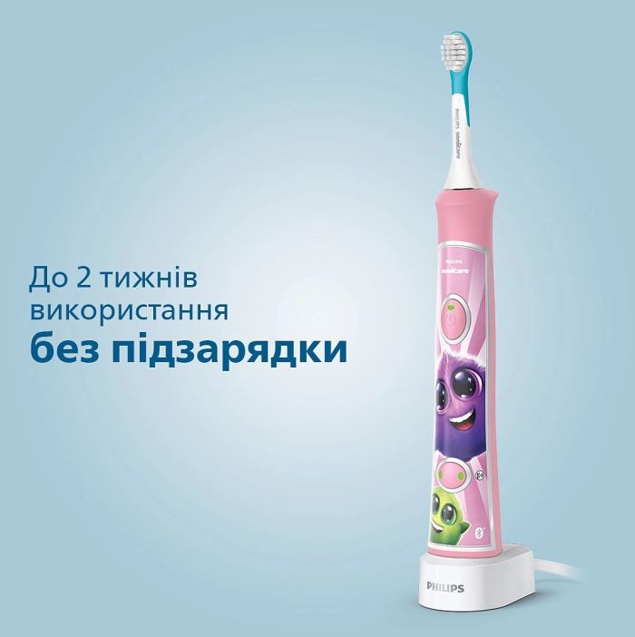 Щетка зубная электр. Philips Sonicare For Kids для детей , 62т. колеб/мин, насадок-2, Bluetooth, розовый