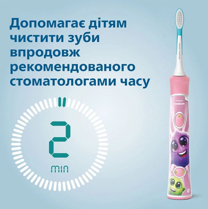 Щетка зубная электр. Philips Sonicare For Kids для детей , 62т. колеб/мин, насадок-2, Bluetooth, розовый
