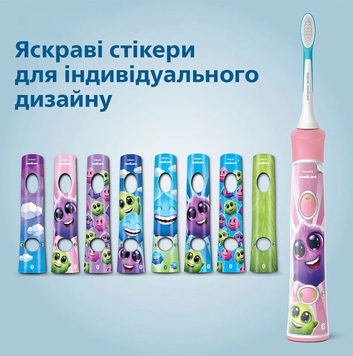 Щетка зубная электр. Philips Sonicare For Kids для детей , 62т. колеб/мин, насадок-2, Bluetooth, розовый