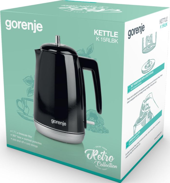 Електрочайник Gorenje 1.7л, Strix контроль, чорний