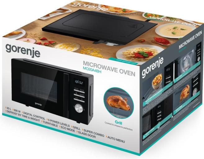 Микроволновая печь Gorenje, 20л, электр. управл., 800Вт, гриль, дисплей, 11 программ, черный