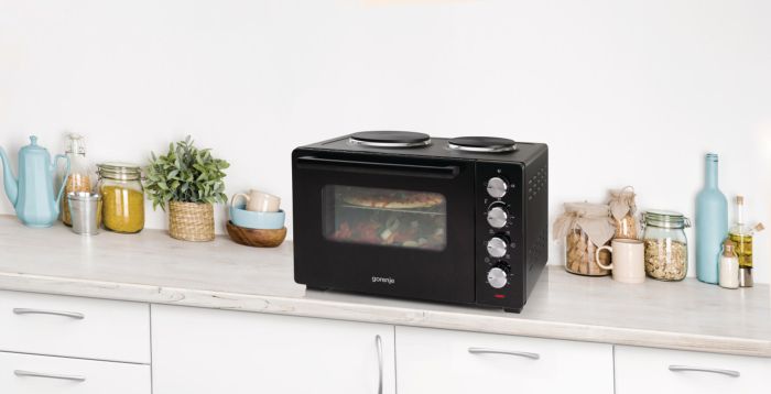 Мини печь Gorenje, 30л, 52x32х40.5см, 2 електрич. комф., чорный
