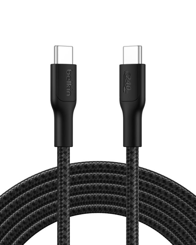 Кабель USB-C > USB-C зарядки/синхронизации Belkin 3м, 240Вт, Type-C, витой, черный