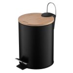 Відро для сміття Ardesto Minimalism з педаллю, 3л, метал, пластик, бамбук, чорний