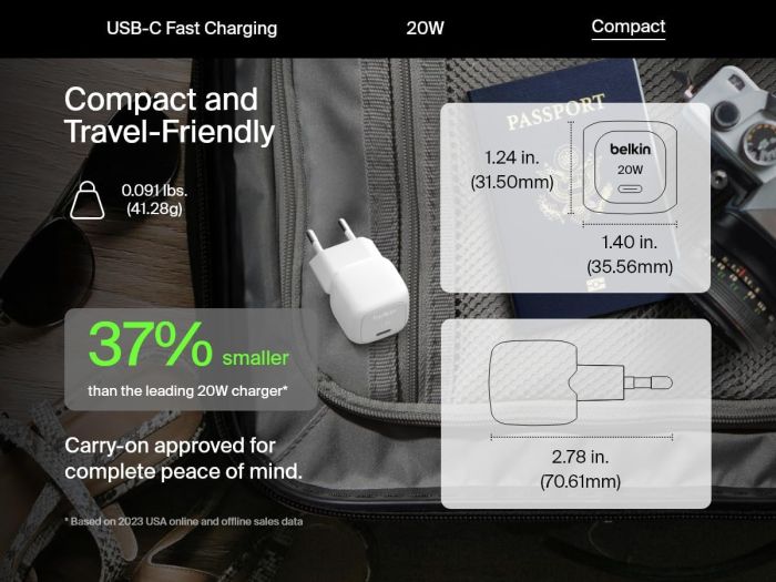 Зарядное устройство сетевое Belkin 20Вт USB-C PD PPS, белый