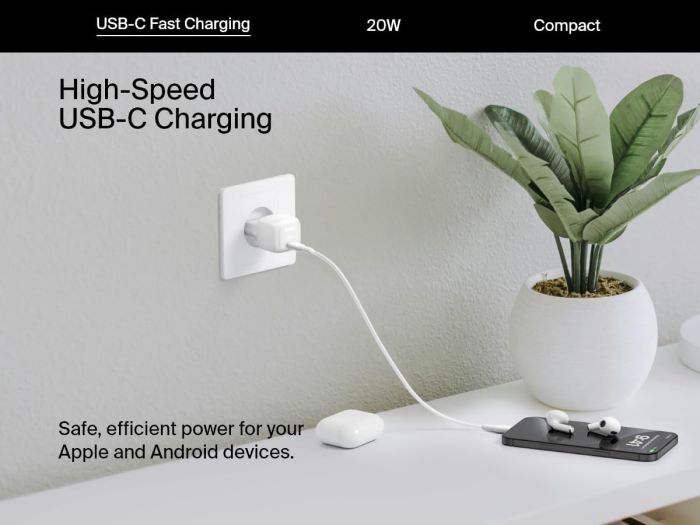 Зарядное устройство сетевое Belkin 20Вт USB-C PD PPS, белый