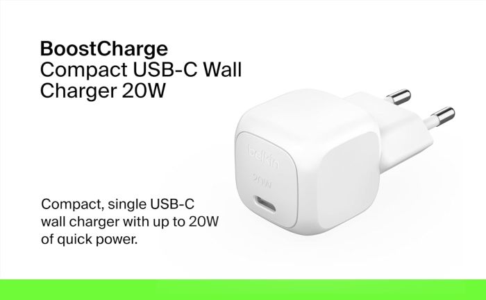 Зарядное устройство сетевое Belkin 20Вт USB-C PD PPS, белый