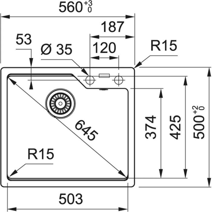 Мойка кухонная Franke Urban фрагранит, прямоуг., без крыла, 503х425х230мм, чаша- 1, врезная, UBG 610-56, черный матовый