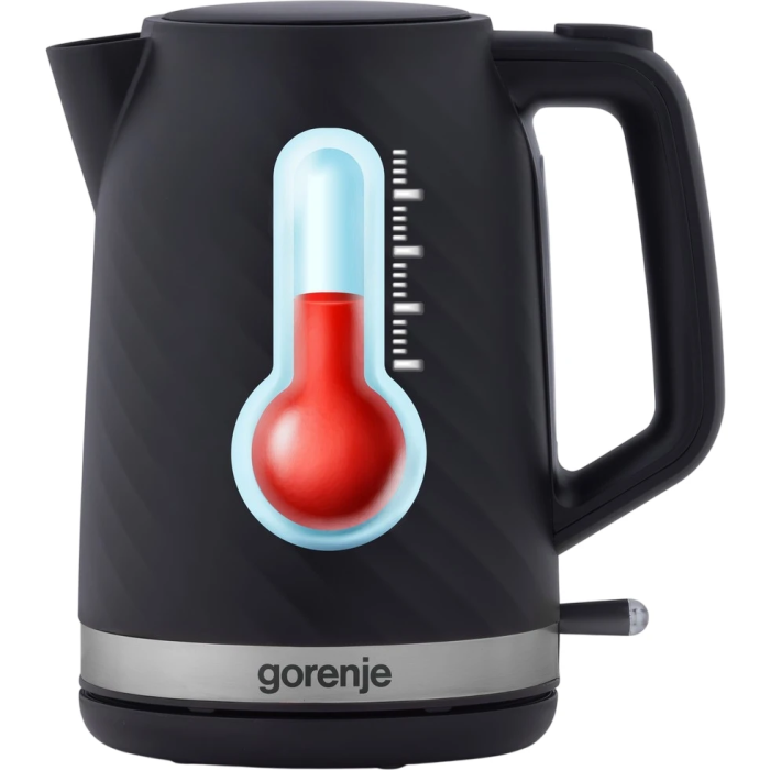 Электрочайник Gorenje 1.7л, Strix контроль, черный матовый