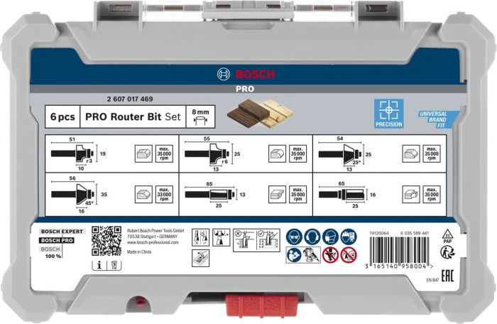 Набір кромкових фасонних фрез Bosch Professional 8мм 6шт