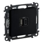 Зарядний пристрій з двома USB-роз'ємами тип А+типС Valena LIFE , 240V, 5V, 3A,  матовий чорний
