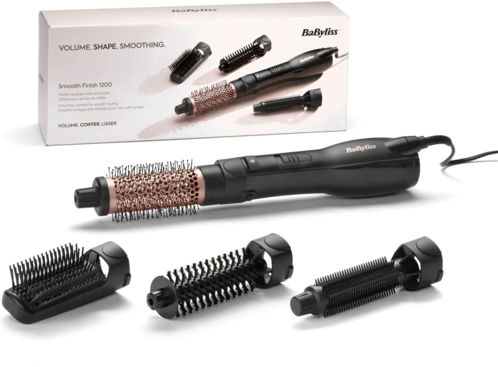 Фен-щітка Babyliss Smooth Finish, 1200Вт, 3 режими, іоніз-я, хол. обдув, кераміка, чорний