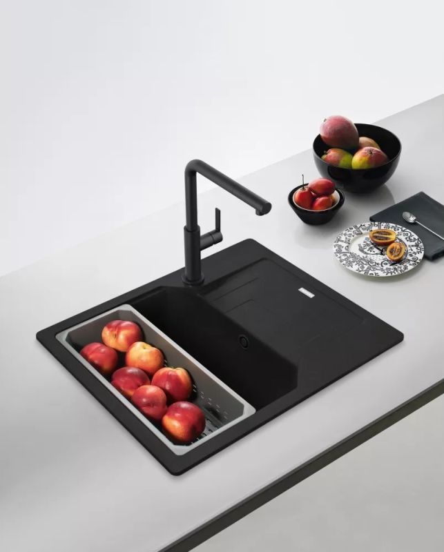 Мийка кухонна Franke Urban, фраграніт, прямокутник, з крилом, 620х500х220мм, чаша - 1, врізна, оборотна, UBG 611-62, чорний матовий