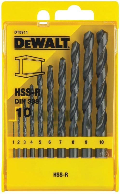 Набор сверл по металлу DeWalt HSS-R, 10 шт, 1-10мм, кейс