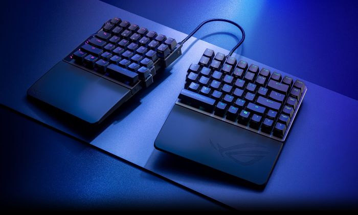 Клавиатура механическая ASUS ROG Falcata split, 83key, Magnetic Switch, USB-A/WL/BT, EN, RGB, чёрный