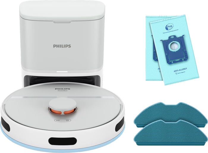 Робот-пилосос Philips Series 2000, h=9.7см, вологе прибирання, конт пил -0.38л, вода -0.3л, автон. робота до 120хв, EPA 11, Wi-Fi, станція самоочищ., білий