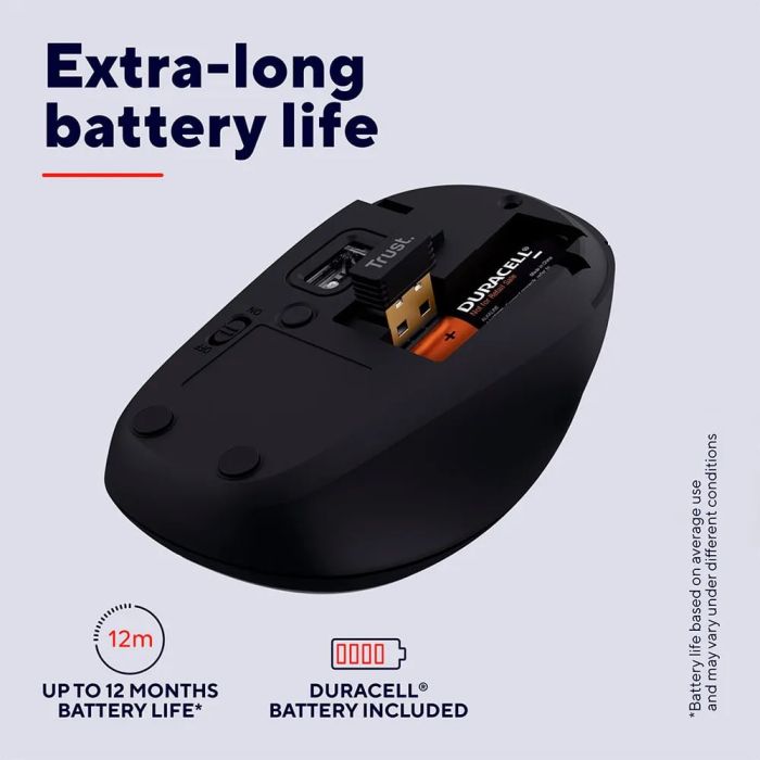 Мышь Trust Yvi+ Compact Multi-Device, WL/BT/USB-A, черный