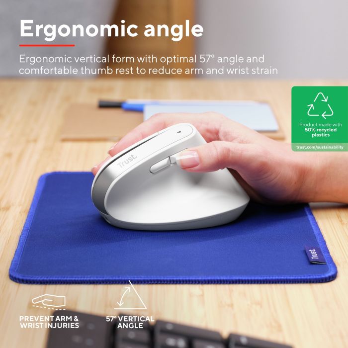 Мышь Trust Bayo+ Multidevice Ergonomic, BT/WL/USB-A, біла