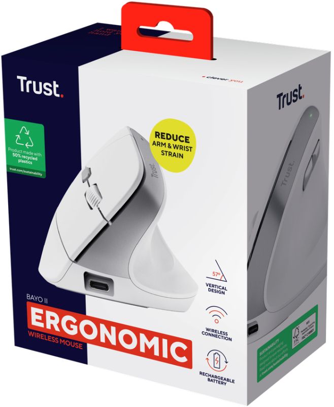 Мышь Trust Bayo II Ergonomic, WL, белый