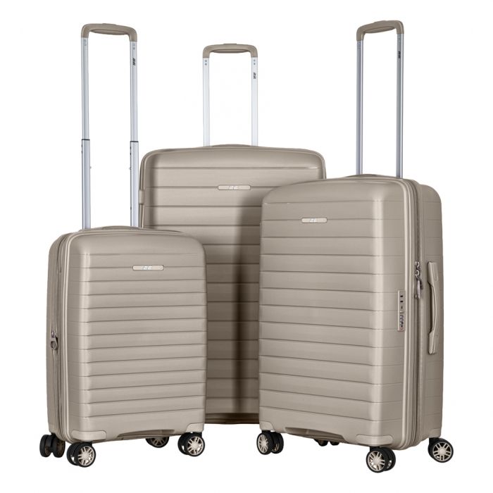 Чемодан 2E, Aero, полипропилен, малый, 35/44 л, TSA, 4 колеса, EXP, серо-коричневый