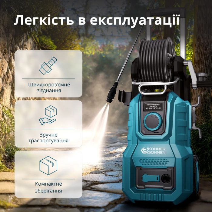 Мийка високого тиску Konner&Sohnen KS 2000Вт 110-160бар 390л/год шланг 8м 16кг