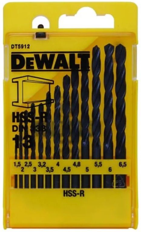Набір свердел по металу DeWalt HSS-R, 13 шт, 1.5-6.5мм, кейс
