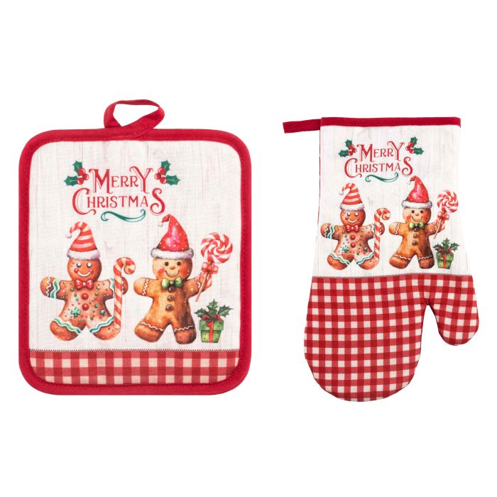 Набор прихваток для кухни Ardesto Christmas Gingerbread 18х20см, 18х30см, 100% полиэстер (верх), 100% хлопок (низ), красный