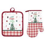 Набір прихваток для кухні Ardesto Christmas Tree 18х20см, 18х30см, 100% поліестер (верх), 100% бавовна (низ), зелений