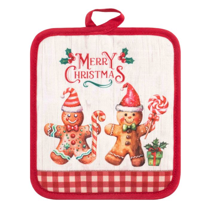Подарунковий набір для кухні Ardesto Christmas Gingerbread, 3шт, 100% бавовна (рушничок), 100% поліестер (прихватки), червоний