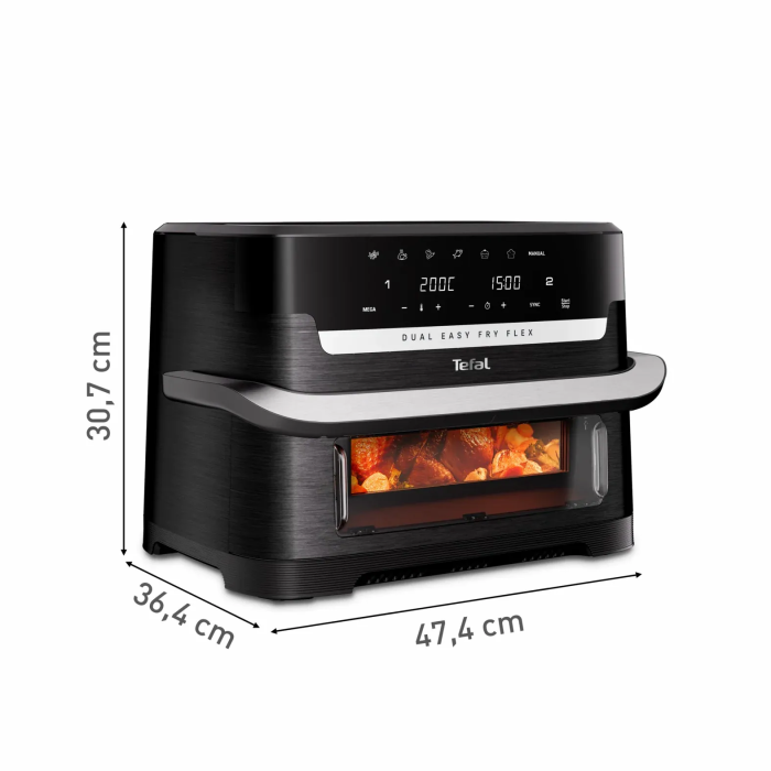 Мультипіч Tefal Dual Easy Fry Flex, 2700Вт, чаша-5.5+3.5л, сенсорне керув., з віконцем, 2 чаши, гриль, пластик, чорний