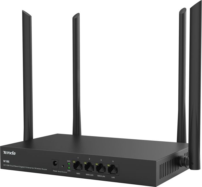 Маршрутизатор TENDA  Hotspot AC1200 4xGE (1xGE WAN, 2xGE LAN/WAN, 1xGE LAN) Tenda W18E