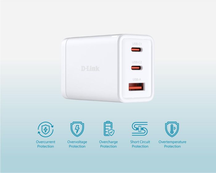 Зарядний пристрій мережевий   65Вт GaN 2хUSB-С, 1xUSB-A, білий D-Link DCP-651