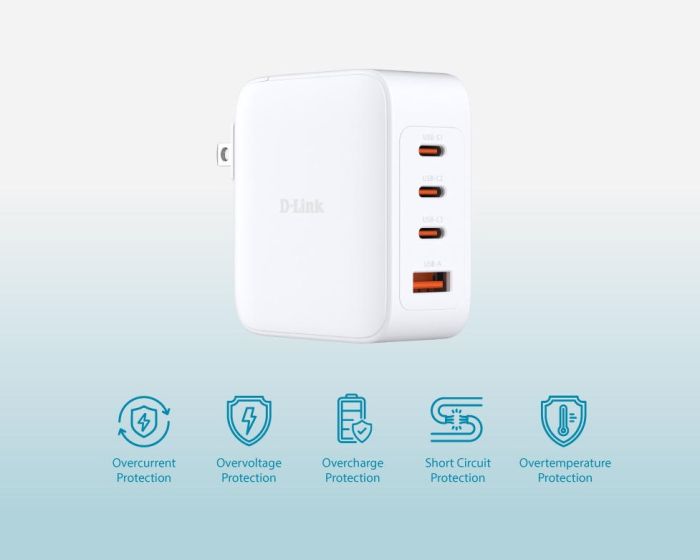 Зарядний пристрій мережевий   100Вт GaN 3хUSB-С, 1xUSB-A, білий D-Link DCP-101