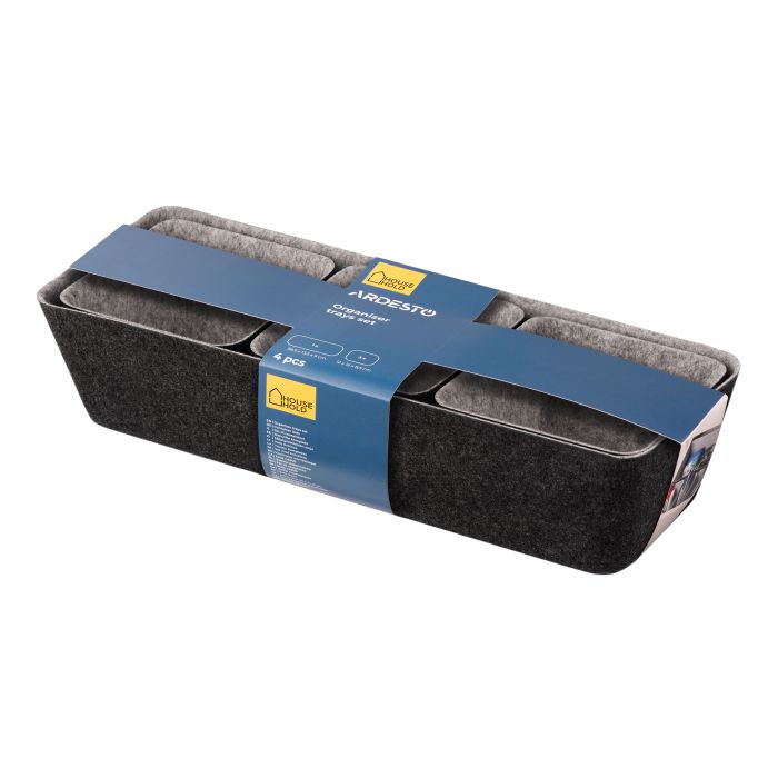 Набор контейнеров ARDESTO Prestigio 4 предмета, 38.5x13.5x9cm/12x12x8.5см, фетр, серый