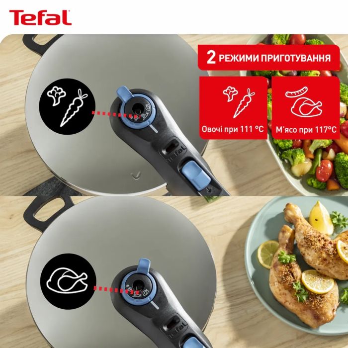 Скороварка Tefal Secure Trendy, 8л, с паровой корзинкой, нержавеющая сталь, пластик