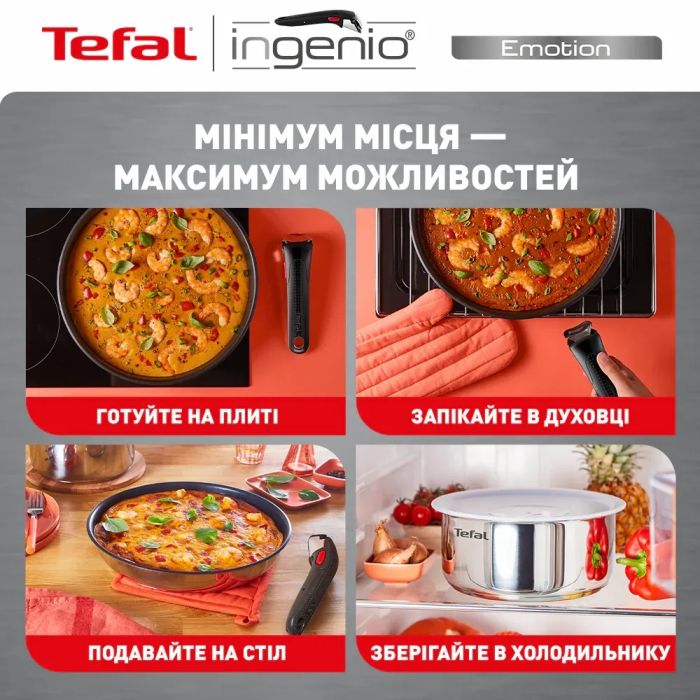 Набор посуды Tefal Ingenio Emotion, 22пр., нержавеющая сталь, стекло, пластик, бакелит, серебристый