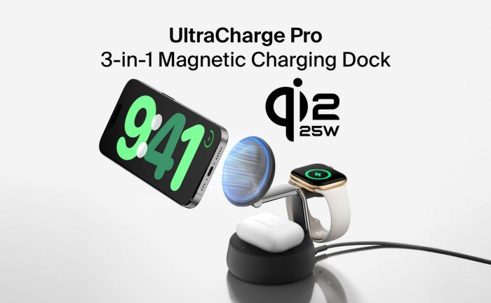 Беспроводное зарядное устройство Belkin UltraCharge Pro 3-in-1 Magnetic Charging Dock 25Вт, Charcoal