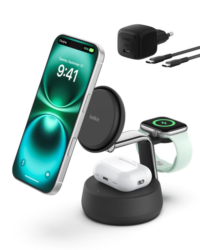 Беспроводное зарядное устройство Belkin UltraCharge Pro 3-in-1 Magnetic Charging Dock 25Вт, Charcoal