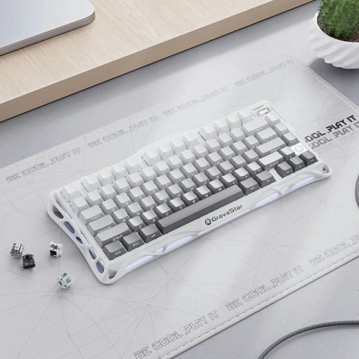 Клавиатура механическая GravaStar Mercury K1 80keys, GravaStar x Kailh Cheery Pink, EN/UKR, BT/WL/USB, білий